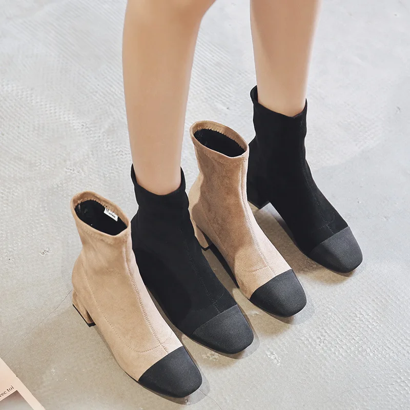 

Red Man Square Head Short Boots Women's Spring And Autumn Single Boots Chunky Heel Ankle Boots Children 2019 New Style Online Ce