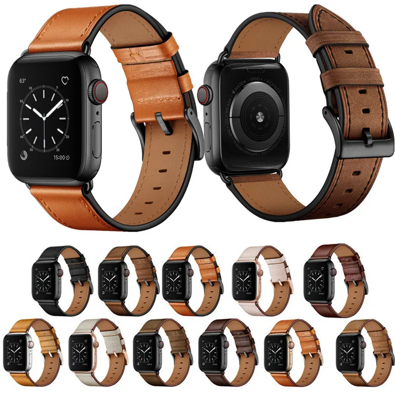 Элегантный ремешок из натуральной кожи, браслет, ремень для Apple Watch, серия 5, 4, 3, 2, 1, 38 мм, 40 мм, 42 мм, 44 мм, аксессуары для умных часов