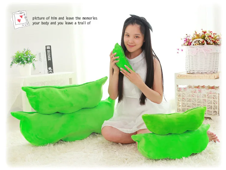 Cute Pods Pea Shape Stuffed Plant Doll 3 Beans with Cloth Case Creative Plush Toy 2 Colors