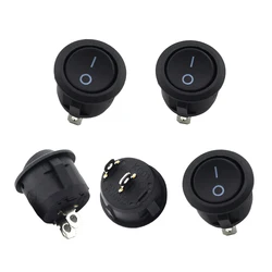 Interrupteur à bascule rond noir, 2 broches, 2 fichiers, 3A/250V, 6A/125V, 16x10mm 