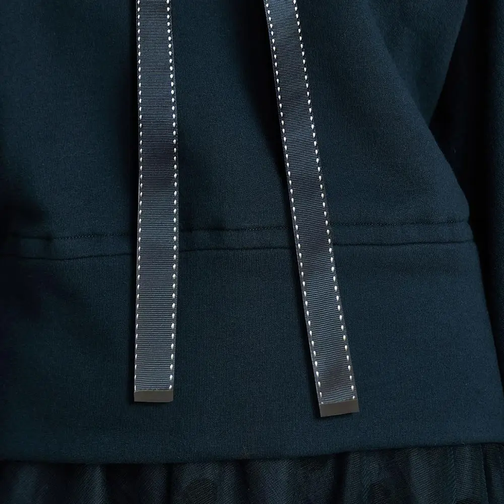 HAVVA autumn and winter new tide loose of the waist blue pullover coat women short hooded jumper V4226