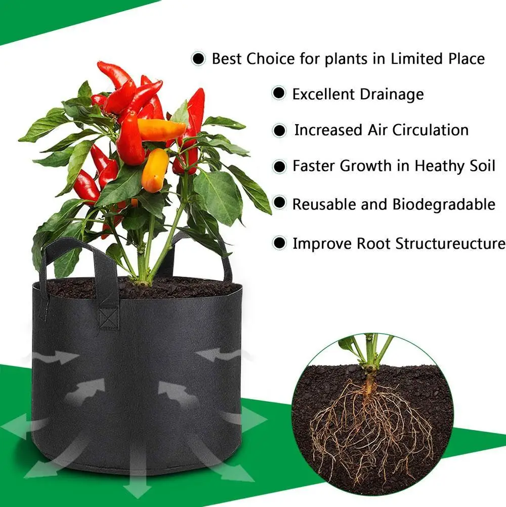 MUCIAKIE 1-10 Gallon Fabric Grow Bags Breathable Pots Planter Root Pouch Container Plant Smart Pots with Handles Garden Supplies