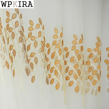 

Rustic Sheer Curtain for Living Room Tree Pattern Tulle Curtain for Kitchen Embroidery Voile Soft Fabric Window S498#40