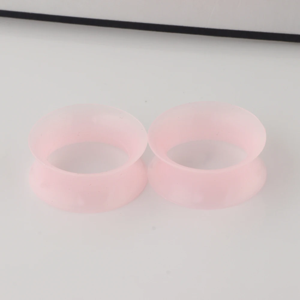 JUNLOWPY Pink Silicone Flexible Ear Plugs Tunnels Double Flared Expander Earring Hollow Gauges Ear Piercing Wholesale 100/200pcs