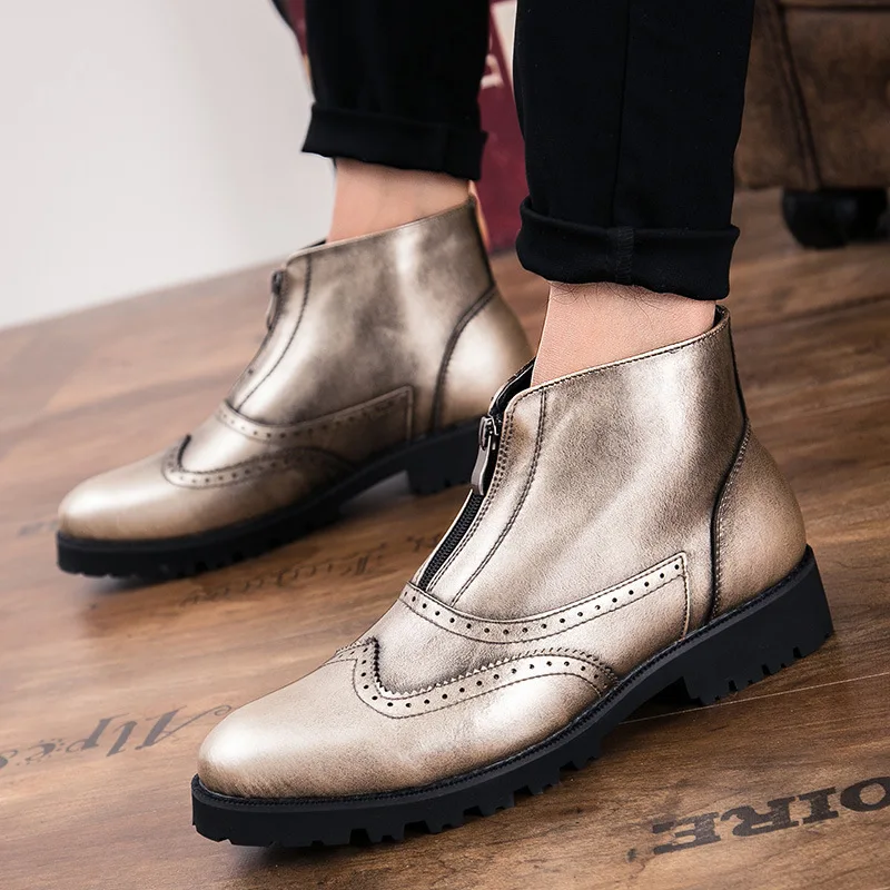 

Trend Korean Type Male High Help Leisure Time Leather Shoes You Autumn And Winter Increase Down Keep Warm Boots Personality