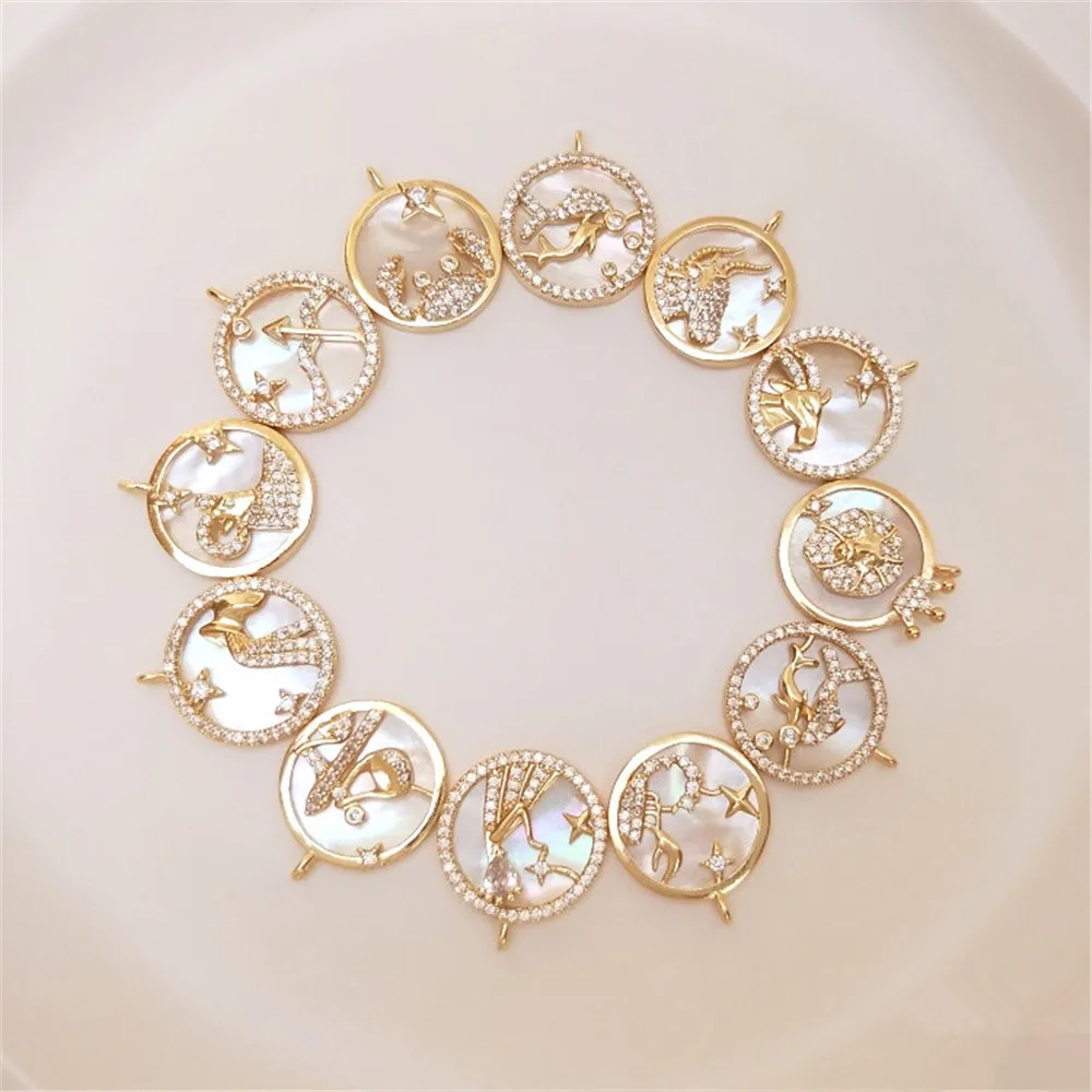 

Позолоченный кулон с 12 знаками Зодиака 14 к, ожерелье с микро-инкрустацией из циркония, морская раковина, современный кулон «сделай сам»