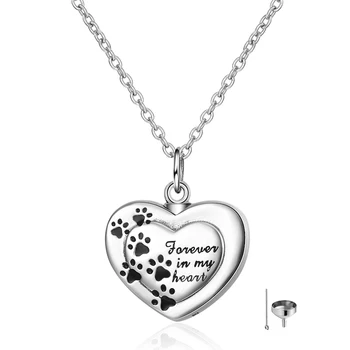 

XiaoJing 925 Sterling silver forever in my heart pendant cremation Dog paw urn necklace for Women memorial Jewelry wholesale