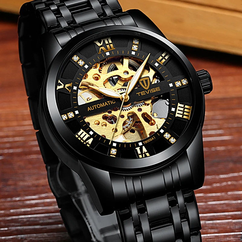 

TEVISE Luxury Fashion Brand Mechanical Watch Man Automatic Tourbillon Gold Watches Casual Waterproof Clock Masculino Relogio