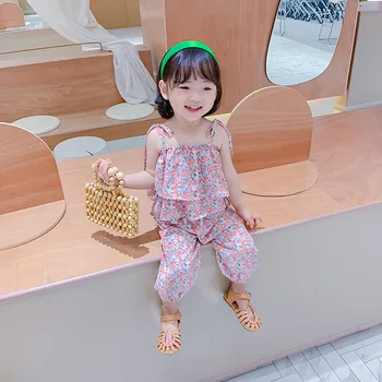 

Toddler Girl Clothes 2020 Summer New Korean Baby Girl Cute Print Lovely Suit Kids Suspender Tees+trousers Sets Baby Floral Set
