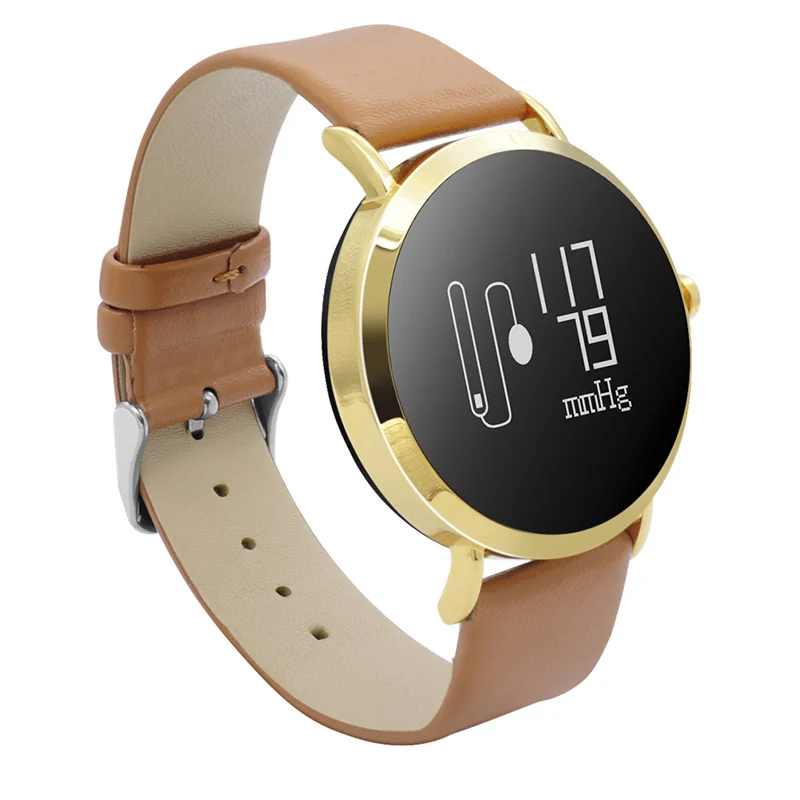 IP67 Waterproof Smart Watch Heart Rate Blood Pressure Monitor Smart Bracelet Android IOS Sports Smartwatch Fitness Tracker - Цвет: Gold Leather