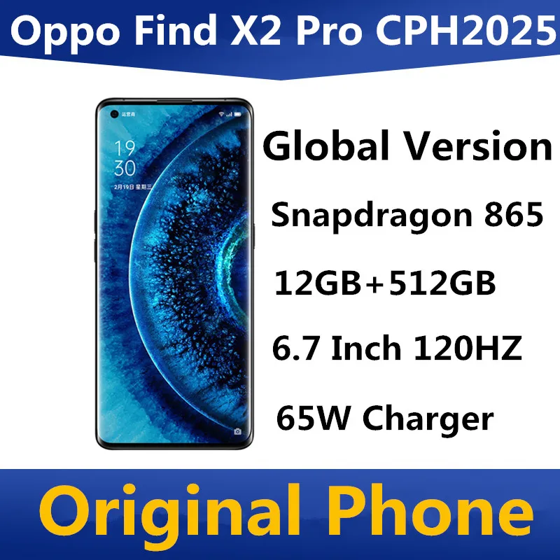 Фото Глобальная версия Oppo Find X2 Pro CPH2025 мобильный телефон 65W Charger 48 0mp 12GB RAM 512GB ROM Snapdragon 865 NFC