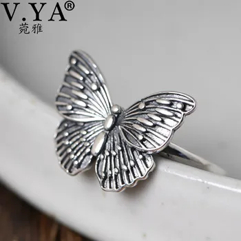 

V.YA 925 Sterling Silver Butterfly Rings For Women Adjustable Finger Ring Vintage Bow-knot Open Ring Lovely Jewellery