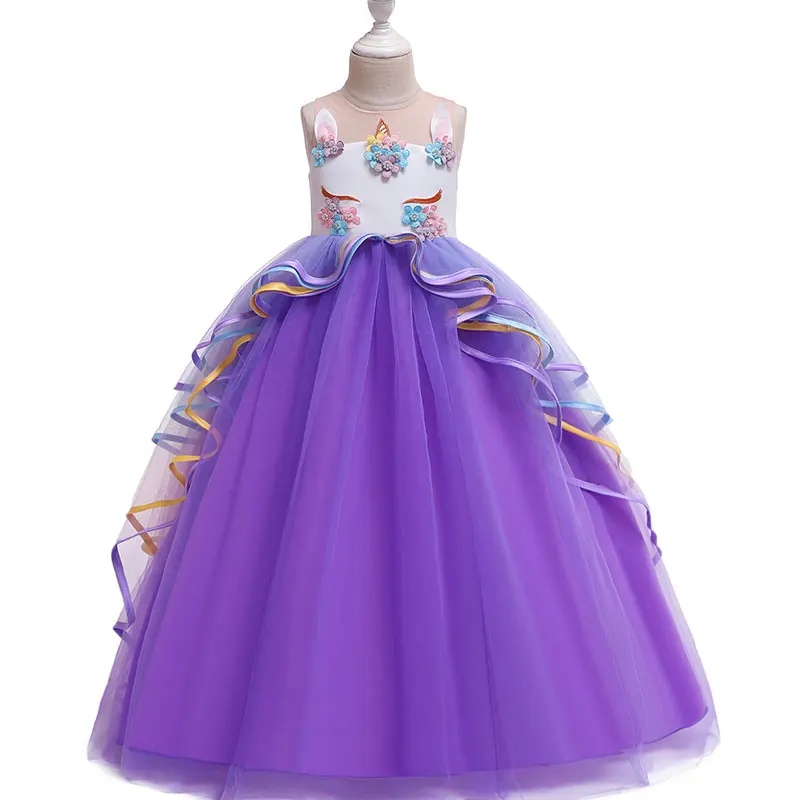 Платье принцессы с единорогом для детей 4-14 лет, дизайнерский наряд, вечерние платья на свадьбу, Платья с цветочным узором для девочек