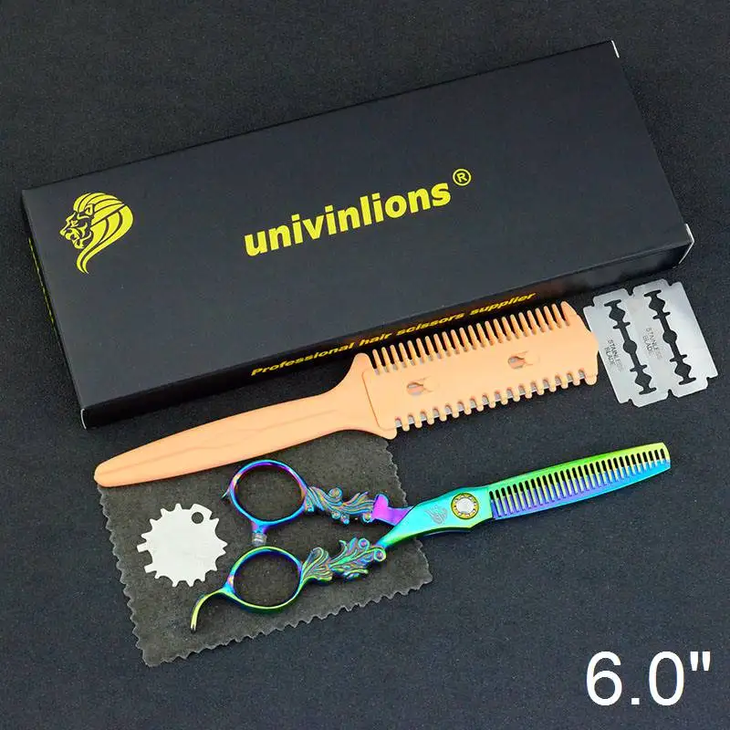 6 дюймов univinlions Rainbow 440C Профессиональные Парикмахерские ножницы Парикмахерские стрижки Парикмахерские ножницы японские ножницы для стрижки волос - Цвет: 6055-Thinning