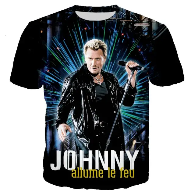 French Johnny Hallyday t shirt 3D Print Rock tshirt Men Women Casual Streetwear hip hop clothes harajuku Tops Camiseta Hombre