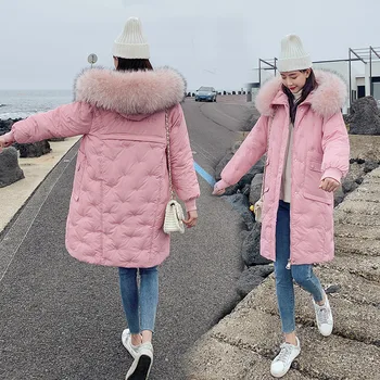 

2019 winter Korean women's cotton high-end mid-length hooded fur collar warm down clothing