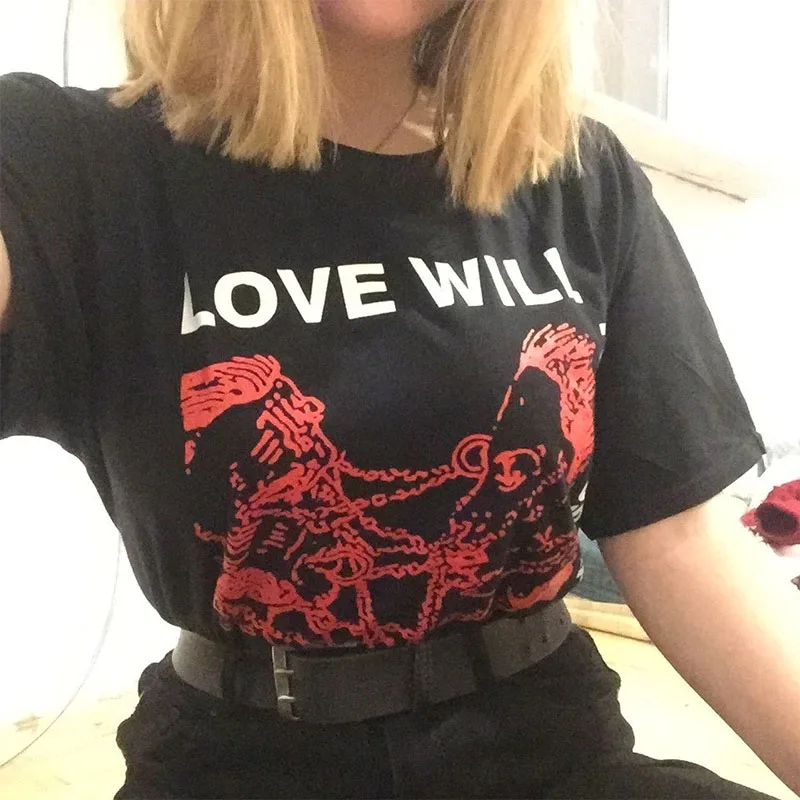 Женская футболка с короткими рукавами Love Will Tear Us в стиле хип хоп Харадзюку одежда