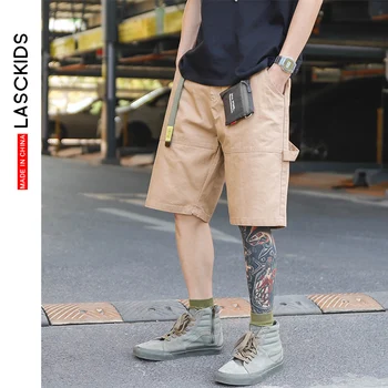 

LASCKIDS Mens Shorts Summer Cargo Short Male Cotton Streetwear Hip Hop Casual Shorts Black Khaki Grey KPV39