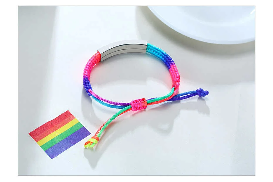 Adjustable Name Id Emergency Contact Bracelet Braided Rainbow_voghion.com