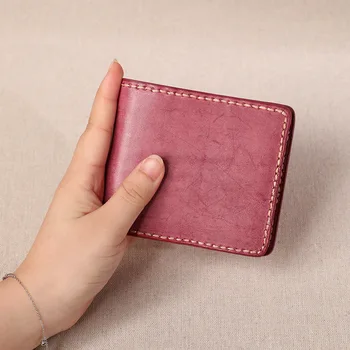 

Hot Sale Women Short Wallet Genuine Leather Two-Fold Cross Section Ultra-Thin Fog Full-Grain Leather Artistic Retro Outstanding