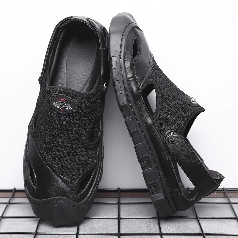 COWCOM Spring Casual Shoes Men's Breathable Sandals Comfortable Men's Shoes Leather Shoes Women Fashion CLK-318 - Цвет: 318black