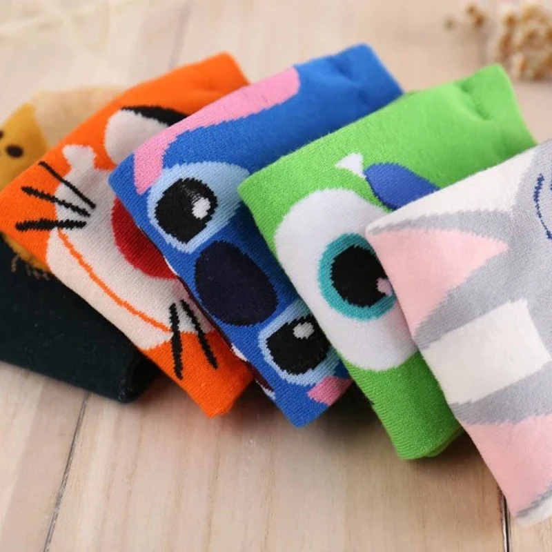 Disney 1pair Stitch Rabbit Lady Socks Cute Fresh Short Cartoon Socks Cute Animal Monster Harajuku Boat Socks