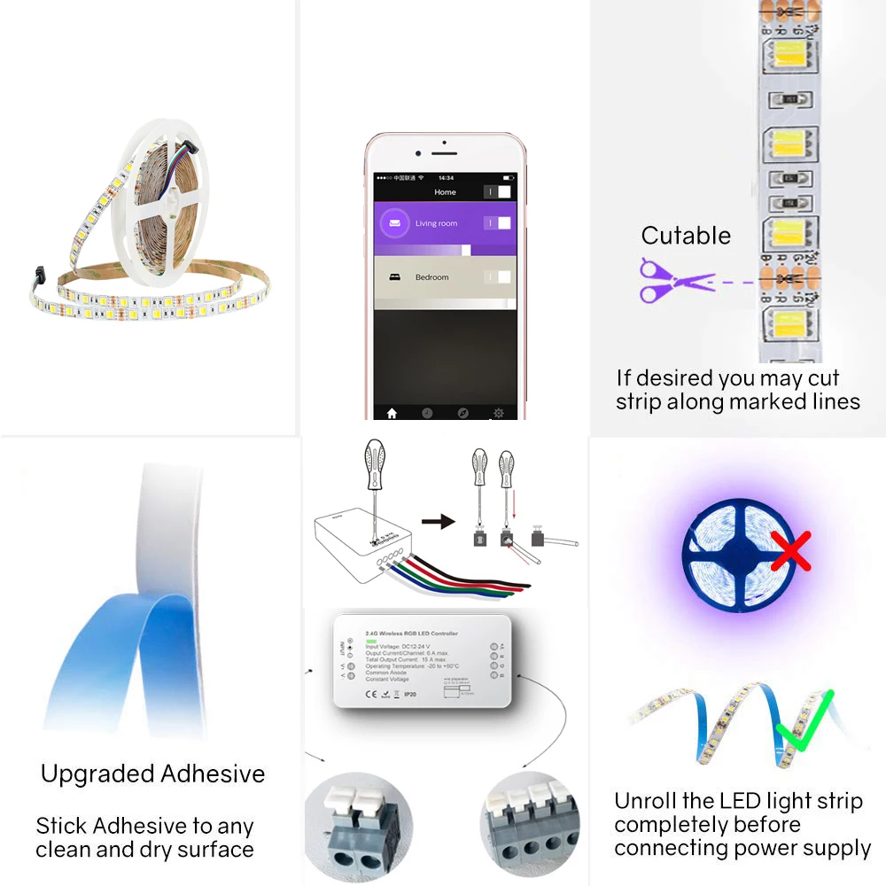 Zigbee 3,0 контроллер 5050 2 в 1 CW/WW CCT Светодиодная лента с цветовой температурой+ 12 В блок питания работает с концентратором Amazon Echo Plus