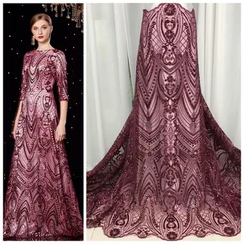 

2020 Latest High Quality African Lace Fabric Sequined French Embroidery Tulle Lace Fabric For Nigerian Wedding Party Dress