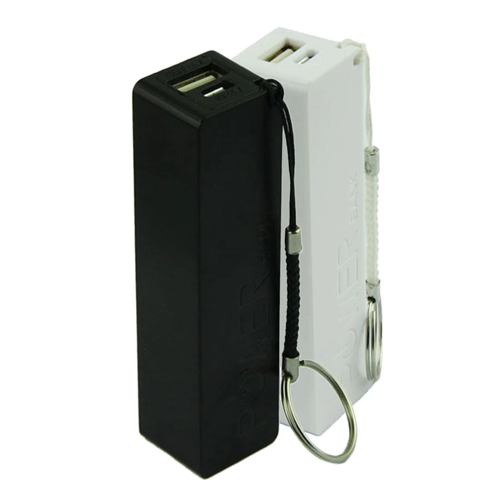2 Pieces Power Bank Case USB 18650 Battery Charger With Key Chain For Phone MP3  White and Black