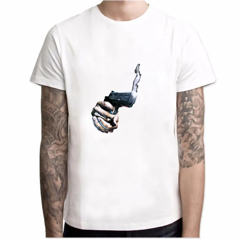 

MOUNTSHARP T Shirt Men Hands with Smoking Gun Print Harajuku Streetwear O-Neck Cotton Casual Short Sleeve Sweatshirt Clothes