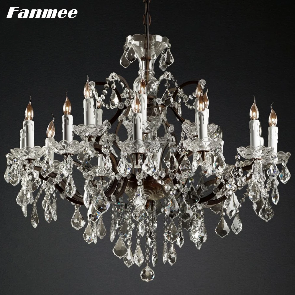 19th C. Круглая железная и Хрустальная люстра Rococo винтажный светодиодный