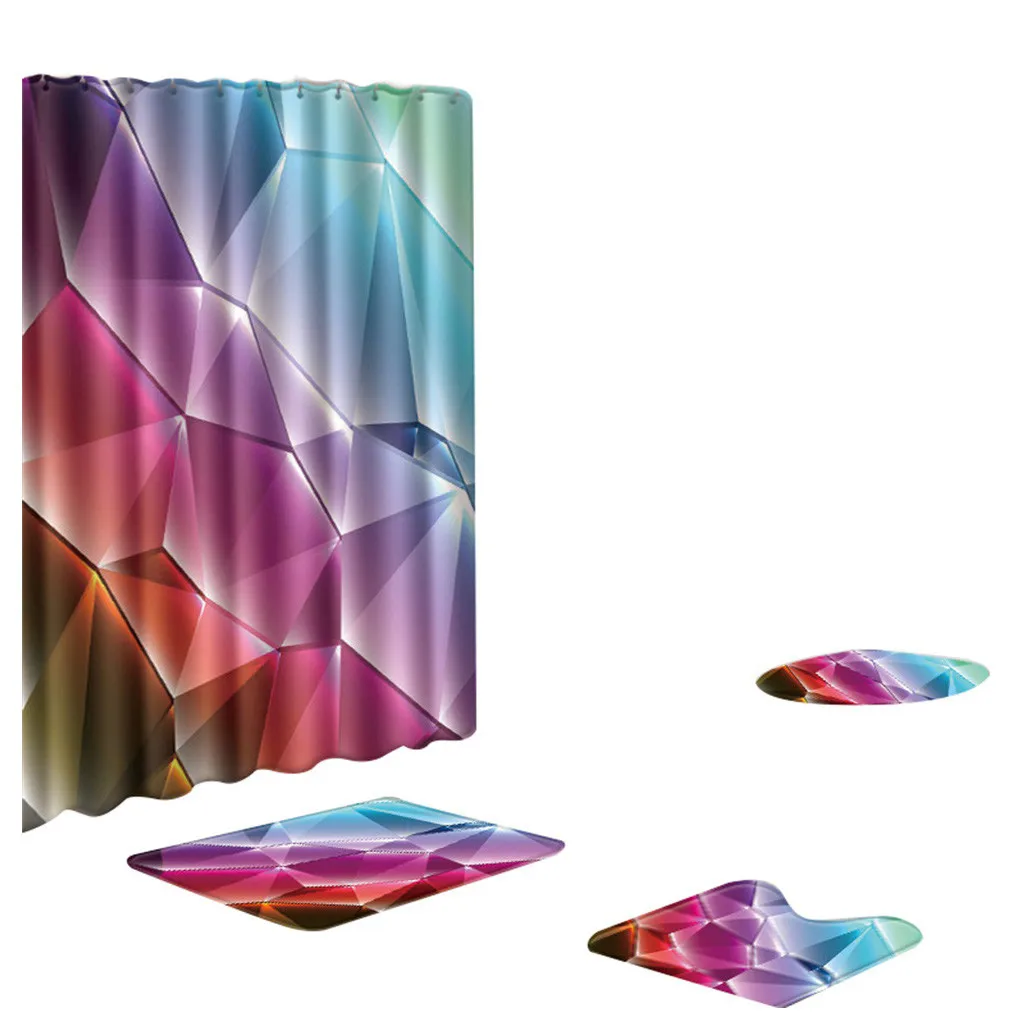 

4 Pcs 3D Stereo Pattern Non Slip Toilet Polyester Cover Mat Set Bath Rug Mat Set Bathroom Accessories Shower Curtain Set