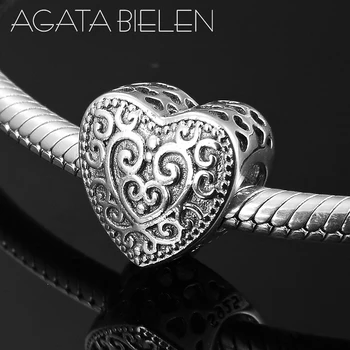 

Fashion Exquisite metal pattern 925 Sterling Silver Heart Beads Fit Original europeu Charm Bracelets for Women Jewelry Making