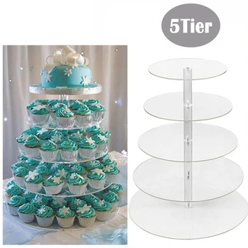 

5 Layers Transparent Round Snack Cake Stand Wedding Party Dessert Cupcake Display Tray Fruit Holder