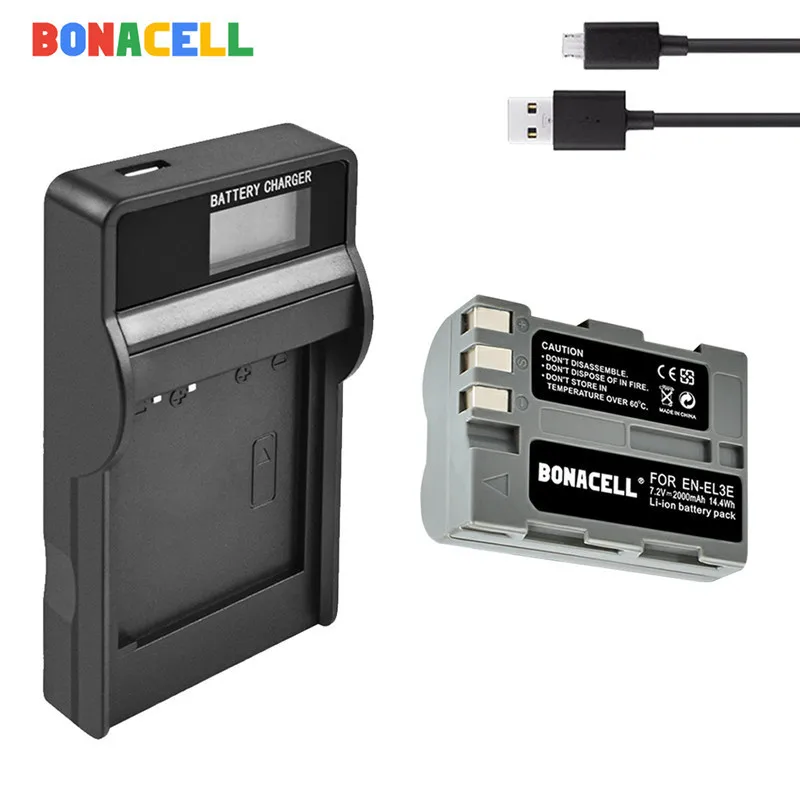 BONACELL EN-EL3e RU EL3a ENEL3e Камера Батарея+ ЖК-дисплей Зарядное устройство ДЛЯ ЗАМЕНЫ Nikon D300S D300 D100 D200 D700 D70S D80 D90 D50 - Цвет: 1 Battery Charger