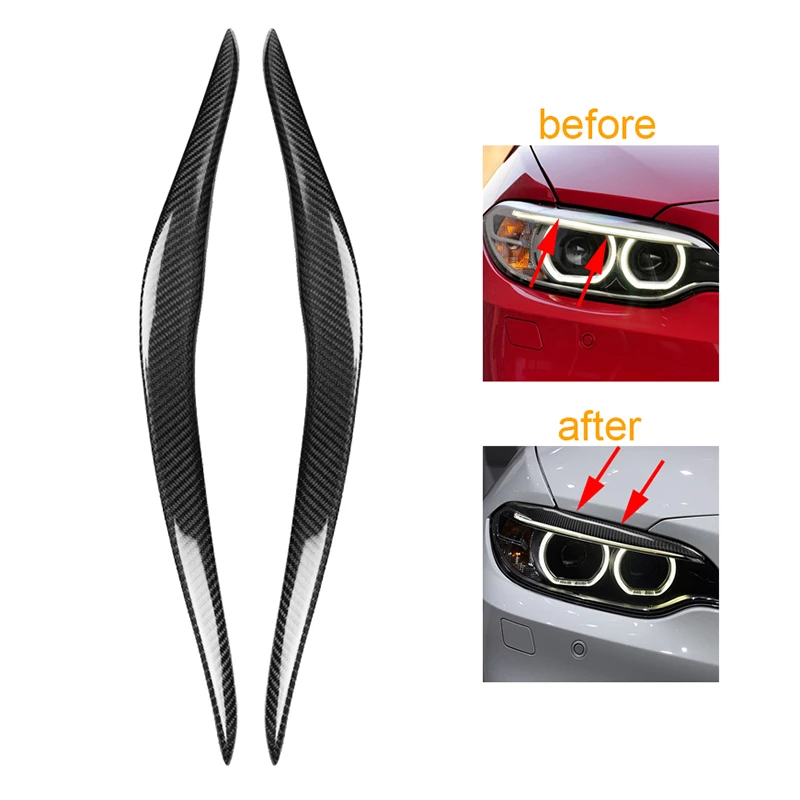 1 Pair Car Auto Accessorices Car Stickers Real Carbon Fiber Headlight Cover Eyebrows Eyelids for BMW 2 Series F22 M3 2014-2018 car seat protector