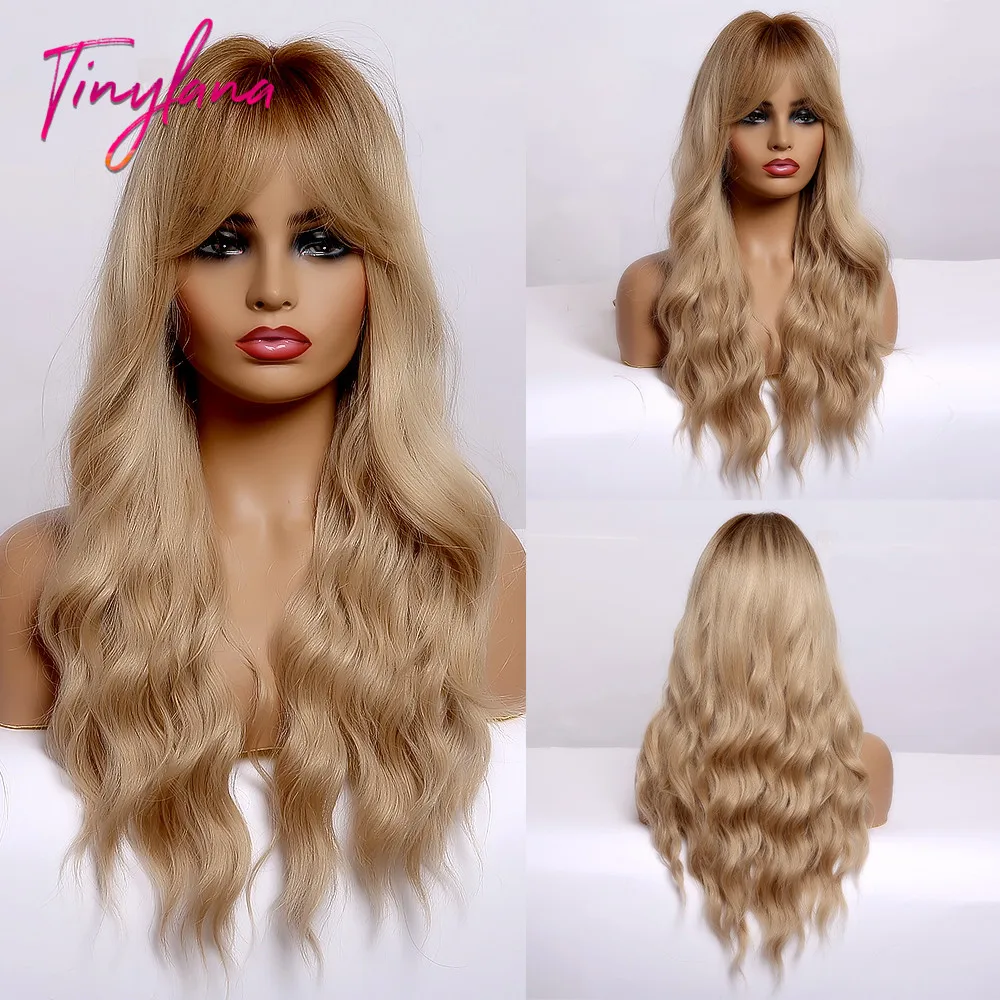 Женские длинные волнистые синтетические волосы с челкой TINY LANA коричневые