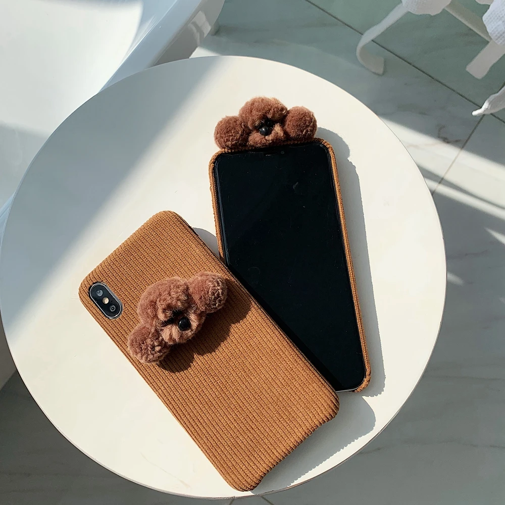 Милый плюшевый вельветовый чехол для iPhone 8 Plus, тканевый чехол 11 Pro Xs Max Xr с дизайном собаки, Мягкий противоударный хлопковый коричневый Чехол для мобильного телефона