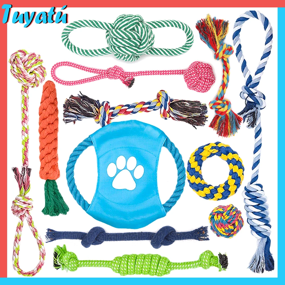 Juego de juguetes interactivos para perros pequeños y grandes, cuerda para morder, bola para perros, cepillo de dientes, accesorios para cachorros, 12 Uds.