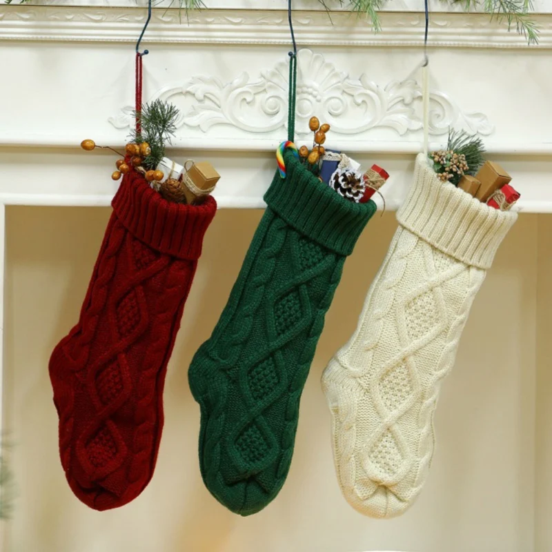 

Christmas Stockings Knitting Shoe Boot Hanging Candy Gift Bag Christmas Hanging Ornaments For Home Party Decorations