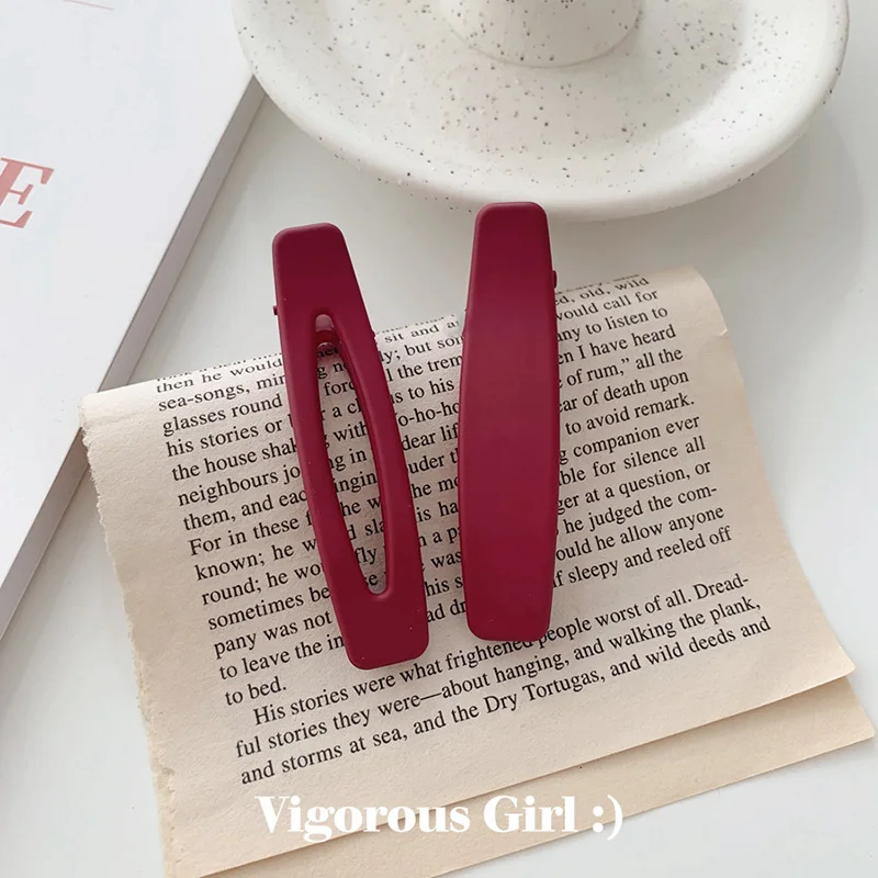 2PC Korea Macaron Color Hair Clips Acrylic Barrettes Geometric Hollow Matte Hair Clips For Girls Women Hair Accessories - Metal color: 2pc Wine red clip