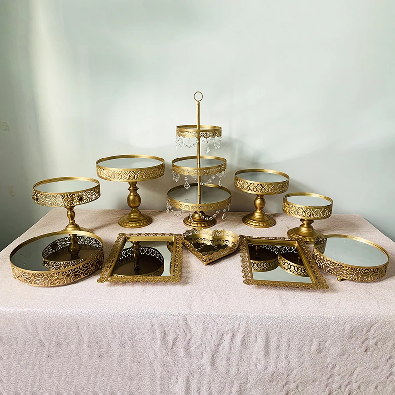 10pcs in set Подставка для торта, круглая подставка для кекса, металлическая подставка для десерта, Золотая - Цвет: 10pcs in set