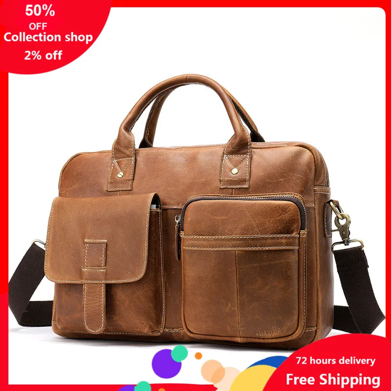 

Man Single Shoulder Handbag Will Capacity Head Layer Cowhide Male Briefcase Genuine Leather Package computer office bags for men