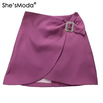 

She'sModa Luxury Rhinestones Zipper 2020 Spring Summer Women's A-line Mini Skirt