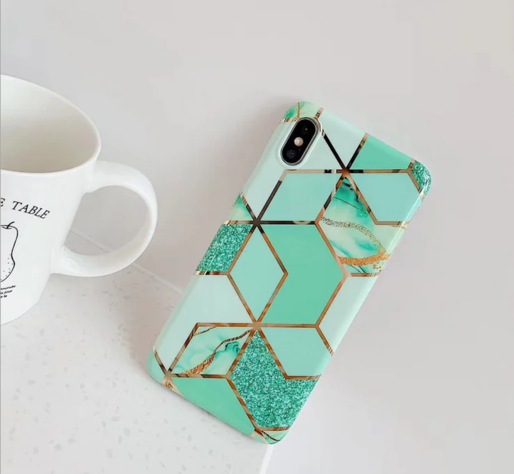 Plating Geometric Marble Case For iPhone 15