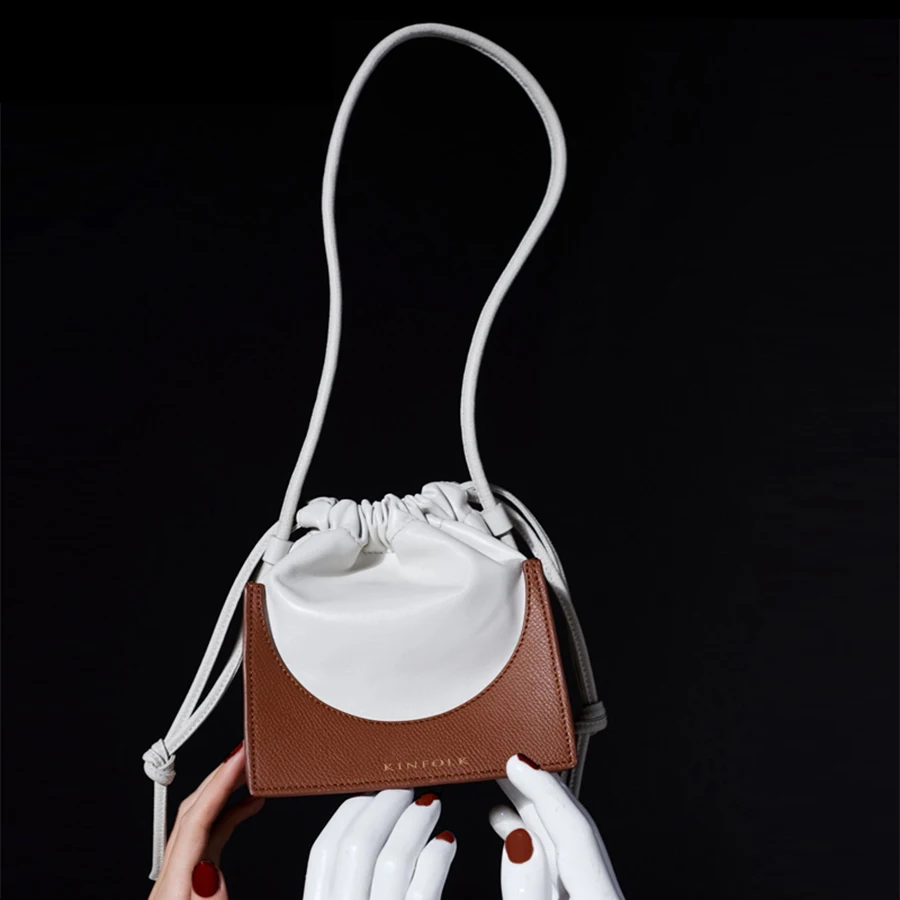 

Personality Contrast Drawstring Bucket Bags Casual Shoulder Messenger Bag Crossbody bags for women Lady Handbags clutch 2020