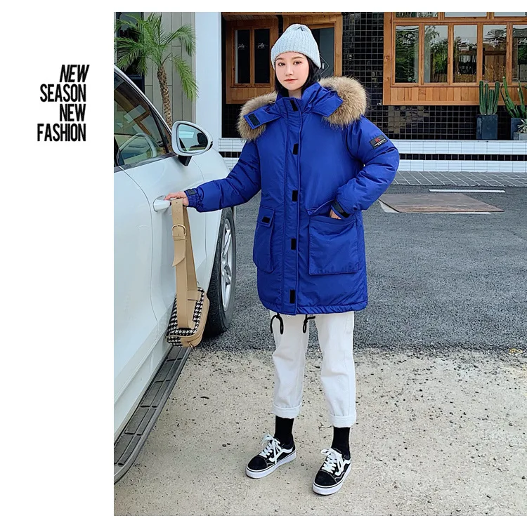 New Style Casual down Jacket Women's Korean-style Workwear Thick Warm Outdoor Ski Suit Mid-length Cotton-padded Clothes