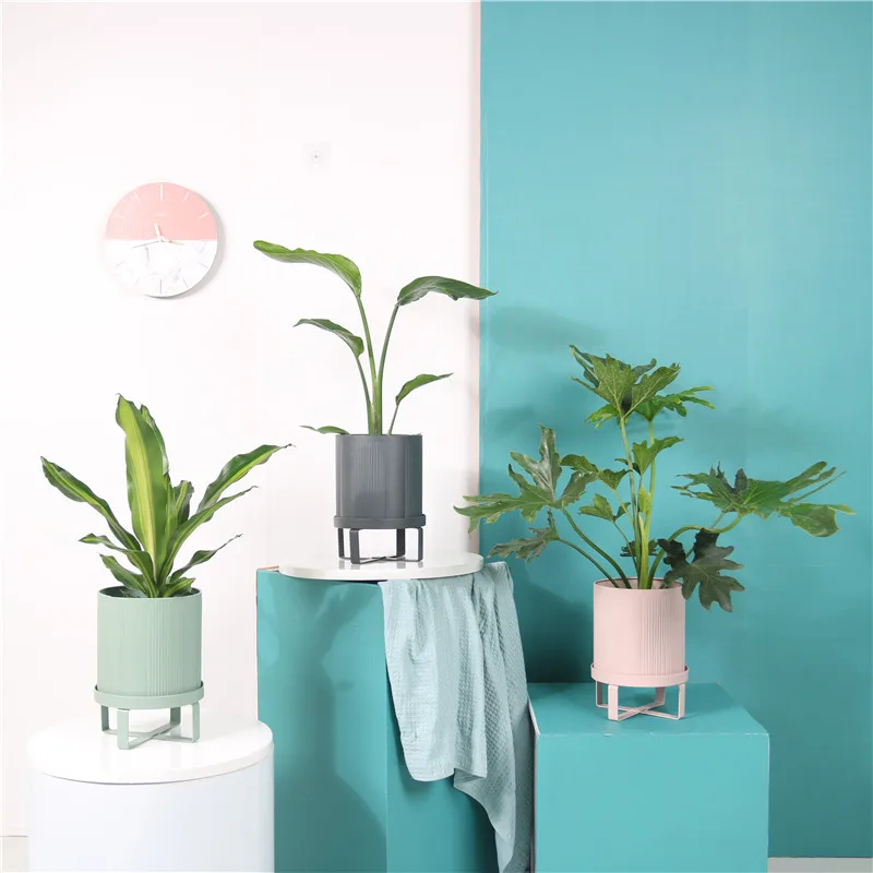 

Northern European-Style INS Simple Morandi Table Decoration Metal Flower Stand Living Room Circle Flowerpot Simulated Green Plan