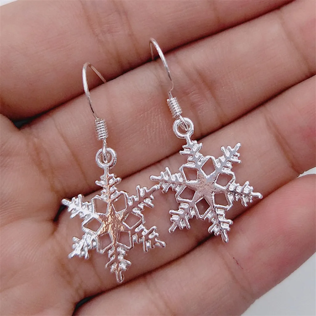 Богемные винтажные длинные серьги в виде серебряной снежинки простые
