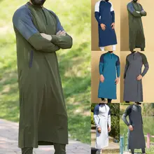 

2022Male Autumn Robe Long Sleeve Zipper Neck Saudi Arab Thobe Man Kaftan Middle East Islamic